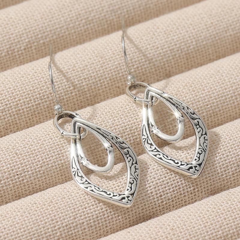 Винтажные серьги-подвески с полым резным узором с серебряным покрытием для женщин, геометрический этнический нерегулярный узор, ювелирные аксессуары, подарок