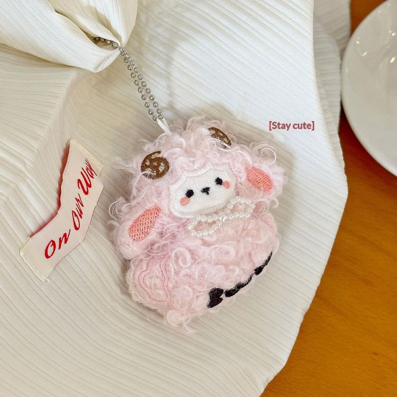 Sleeping Sheep Plush Pendant Cute Fluffy Ruffle Collar Mini Cartoon Stuffed Ornament for Crossbody Bag Decor Gifts for Teens
