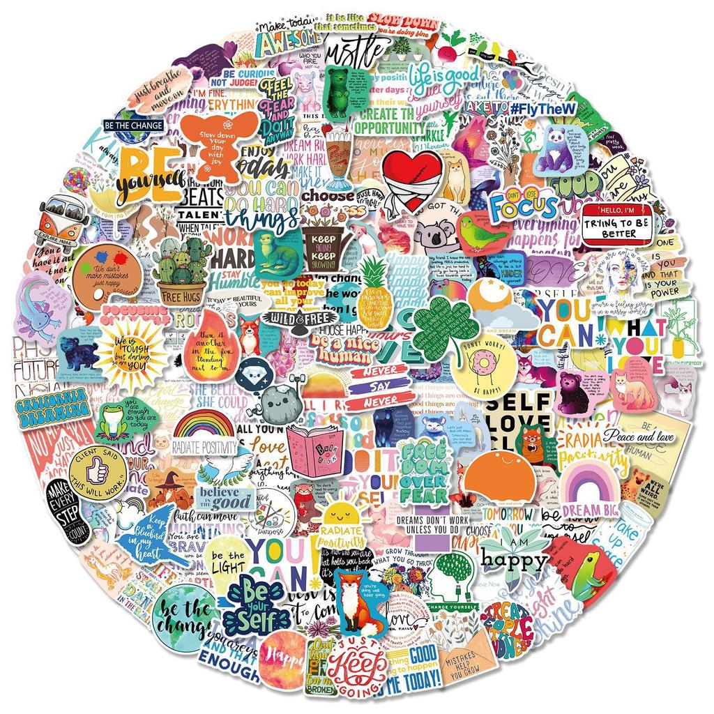 200 Ins Small Fresh English Text Stickers, Skateboard Guitar Suitcase Waterproof Inspirational Stickers