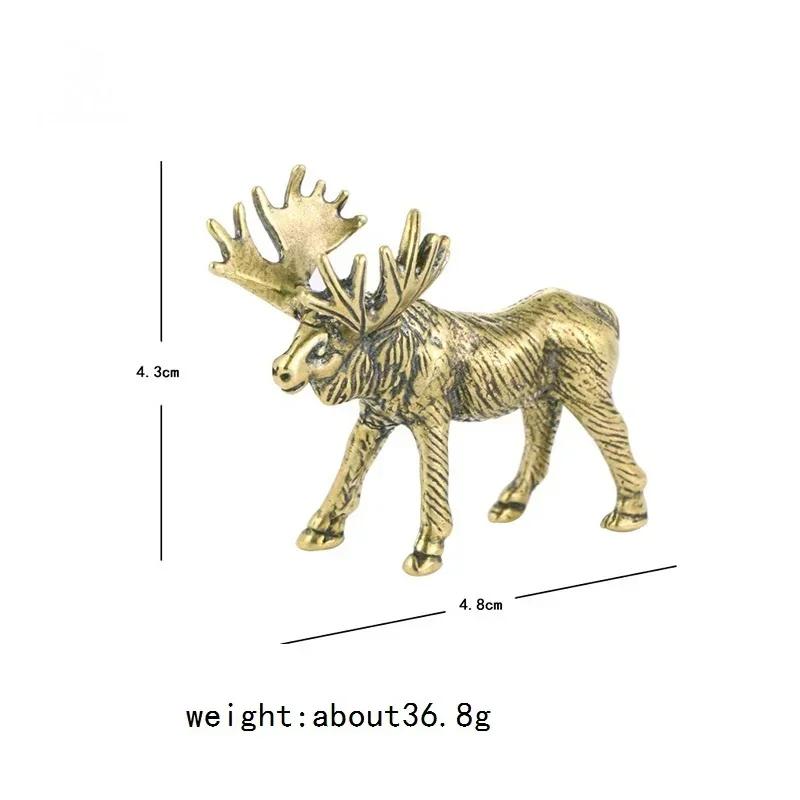 Creative Crafts Solid Brass Elk Figurines Retro Animal Moose Small Statue Desk Ornament Tea Pet Table Decor Crafts Accessories