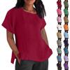 Women's Fashion Short Sleeve Round Neck Solid Colour Loose Casual Shirt Cotton Blouse