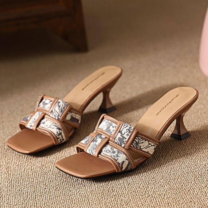 Босоножки Женская обувь Высокие каблуки Модная обувь Тонкий каблук Теплопоглощающие Полушлепанцы