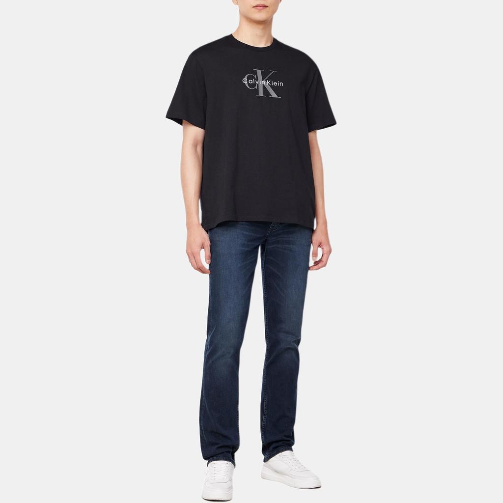 Calvin Klein Футболка мужская с круглым вырезом в рубчик, со спущенным плечом, с коротким рукавом, с надписью, черная 4RB862G-UB1