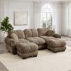 3-Seat U-Shaped Cloud Sofa with Mobile Ottoman and 2 Decorative Cushions, Quilted Design, Soft and Supportive, Easy to Assemble, Living Room, Brown