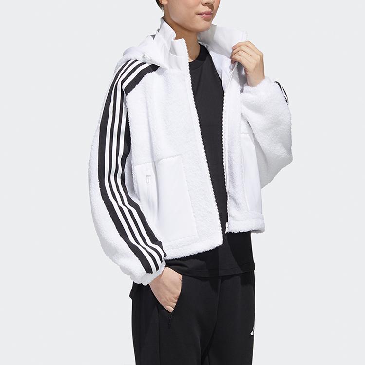 Adidas Color Block Sherpa Warm Casual Hooded Jacket Women Jackets Han-Jade-White GM1424