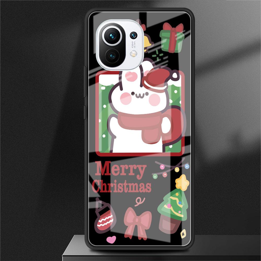 Стеклянный чехол для Xiaomi Poco X3 NFC 11 Lite 11T F3 M3 для Redmi Note 11 10 9 8 Pro 10S 9S 9A 9C, чехол для телефона, милый рождественский снеговик