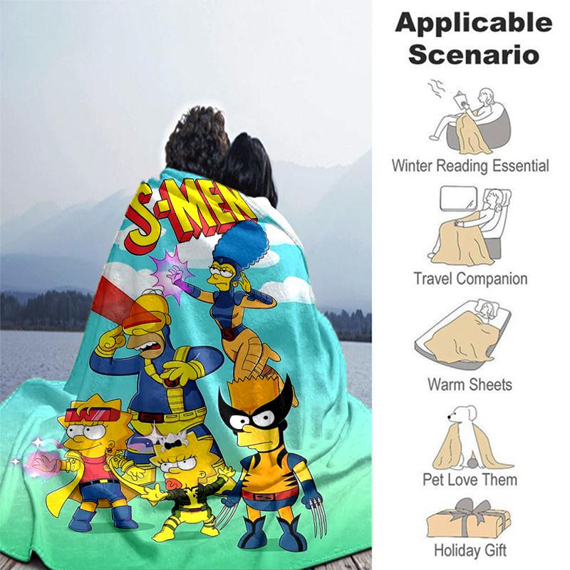 1Pc Simpsons Meets Xmen Adventure Blanket Soft And Comfortable Casual Warm Camping Travel Christmas Halloween Gift M921684