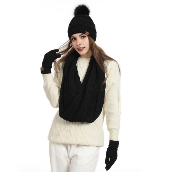 4 Pcs/Set Women Winter Hat Scarf Gloves Socks Set Thick Plush Knitted Warm Cap Touch Screen Gloves Elastic Ear Protection Windproof Winter Outdoor