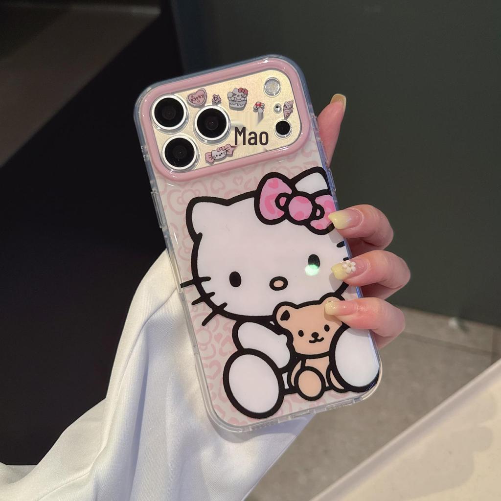 Чехол для телефона Ins с мелкими отверстиями, обнимающий мишку KT, для iPhone 17 Pro Max/15 Pro, милый