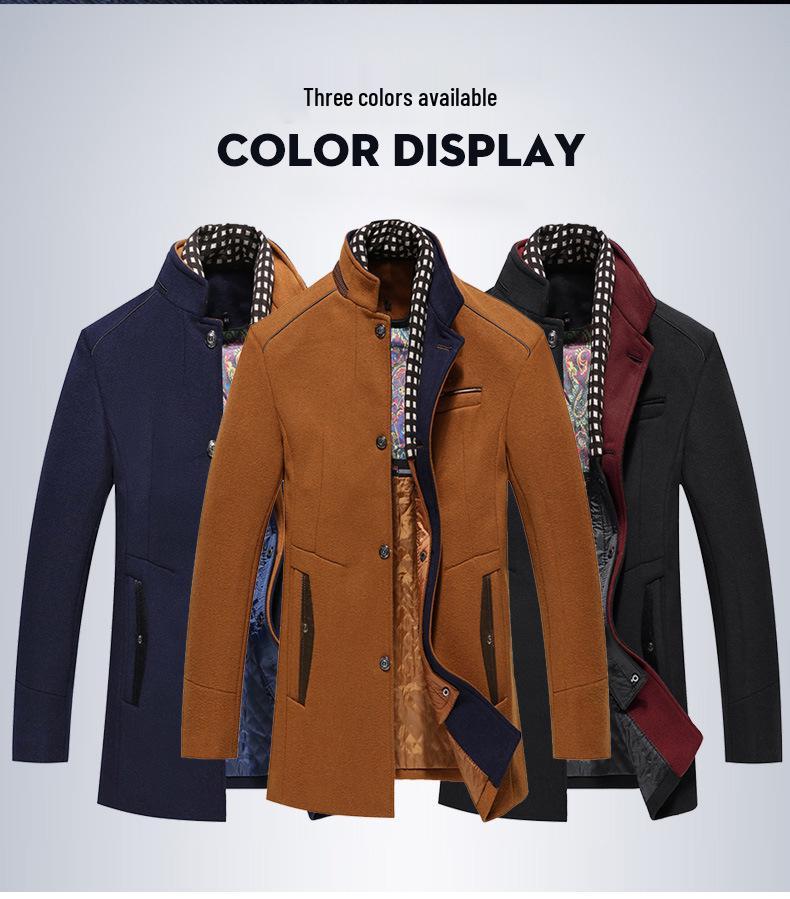 Мужское пальто оверсайз из смесовой шерсти в стиле колор-блок со стойкой и утолщенным шарфом-воротником