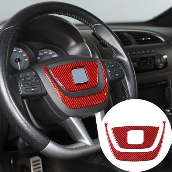 Red Carbon Fiber Steering Wheel Center Trim Sticker For Seat leon 2008-12