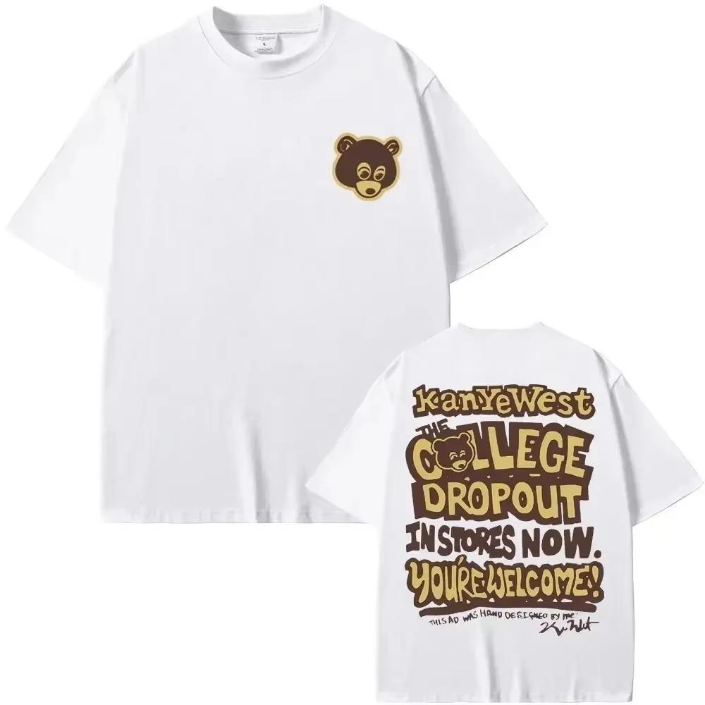 Лучшая Знаменитая Футболка Kanye West The College Dropout Мужская Женская С Принтом Хлопковая Футболка с Коротким Рукавом Летняя Футболка Оверсайз Топы