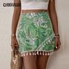 Summer Women's Half-body Skirt Splicing Tassel Short Skirt Ethnic Style A-line Printed Short Skirt