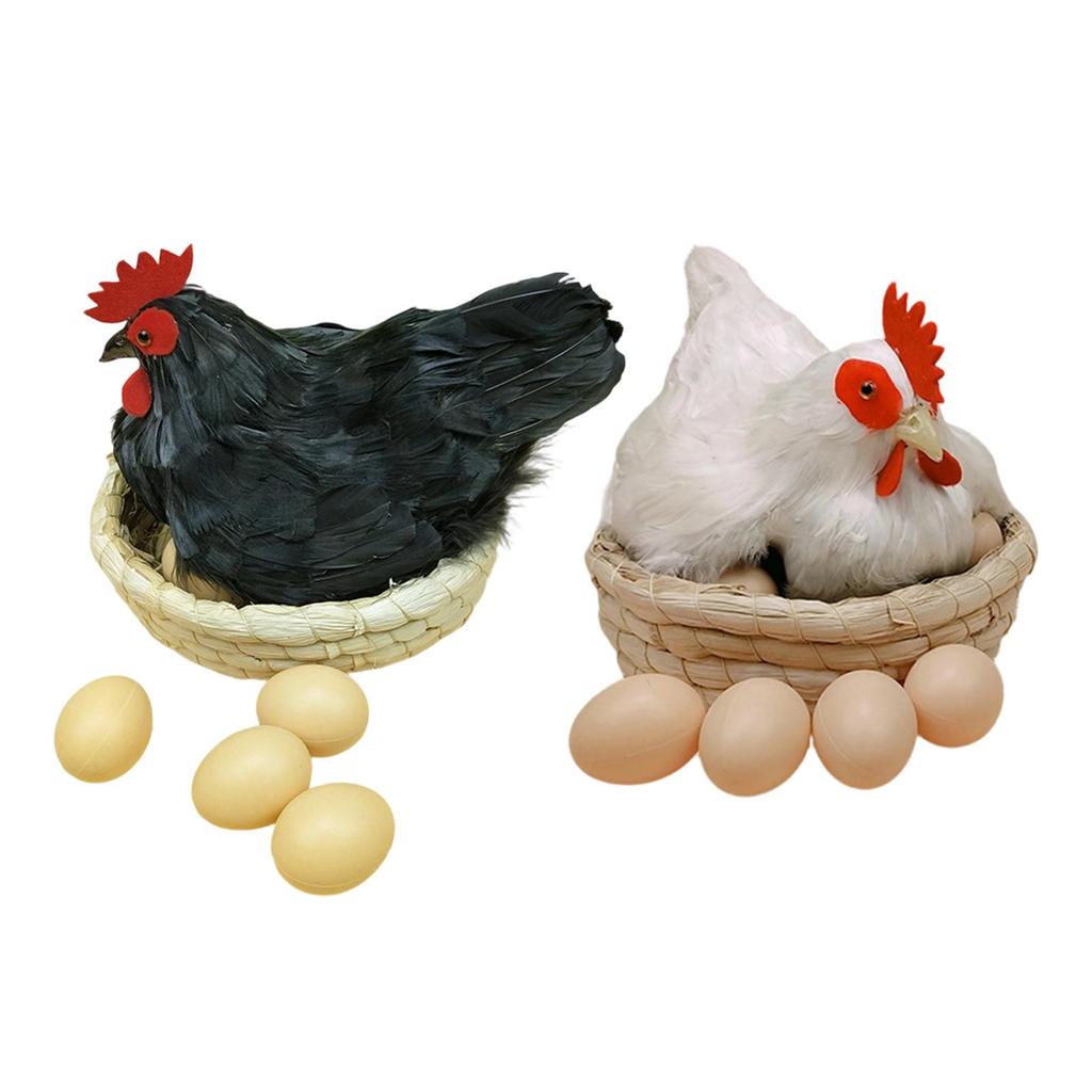 Artificial Chicken Figurine with Feathers, Decoration for Garden, Shop And Farm