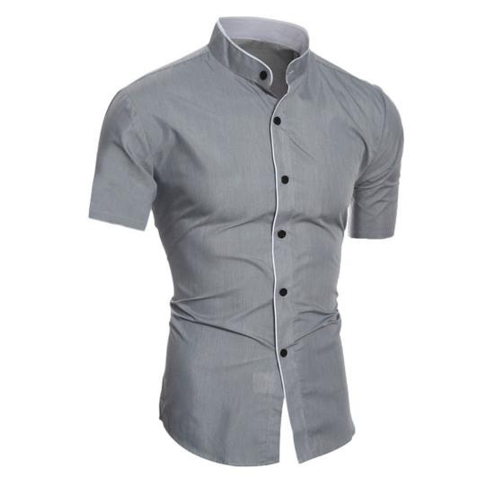 Мужская рубашка сплошной цвет Стенд Цвет Slim Fit Повседневный летний топ для повседневной носки