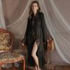 French morning gown women's nightgown ice silk sexy pajamas women's summer court lace long-sleeved nightgown two-piece loungewear