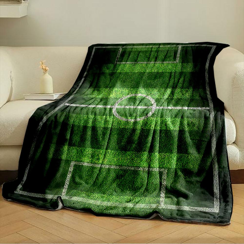 Striped green football field with white boundary and center markings. for all seasons blanket lunch break throw gift