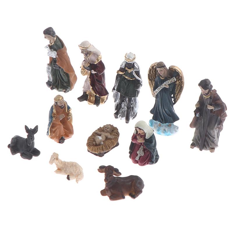 11pcs/set Statue Nativity Scene Set Christmas Crib Figurines Small Jesus Manger Miniatures Ornament Church Catholic Home Decors