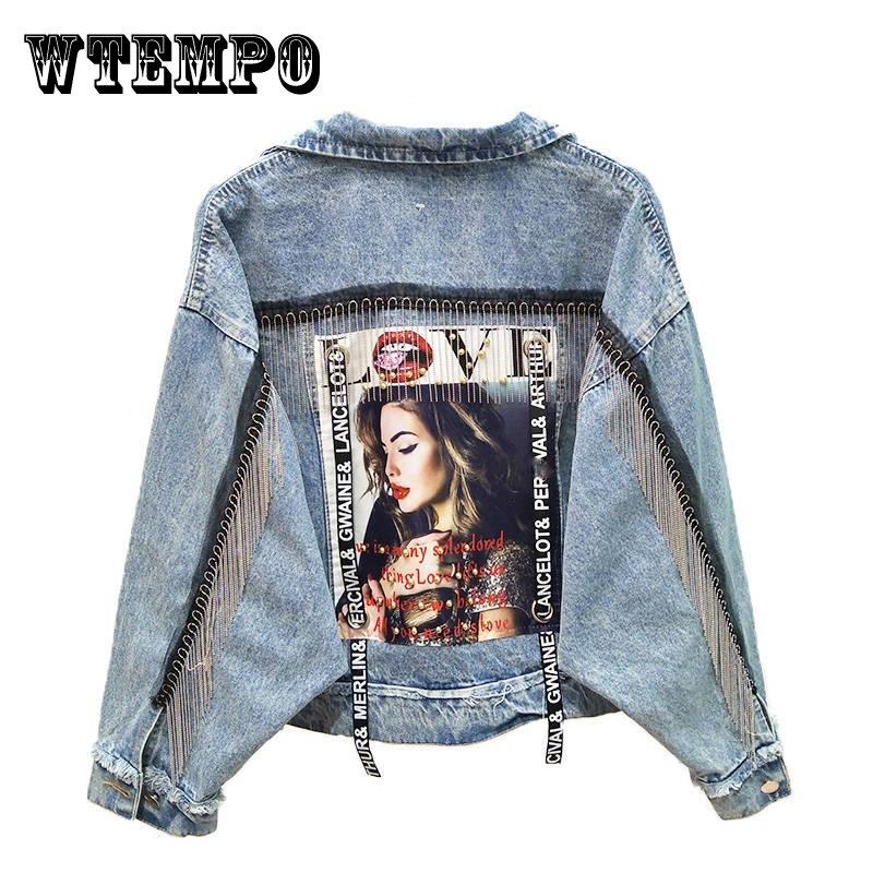 Красивейшая джинсовая куртка с принтом из бисера, женская универсальная студенческая куртка, свободный топ с кисточками, весенняя корейская женская одежда