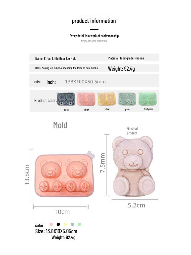 Bear Silicone Ice Cube Tray & Popsicle Mold - Cartoon Ice Ball & Ice Cream Maker
