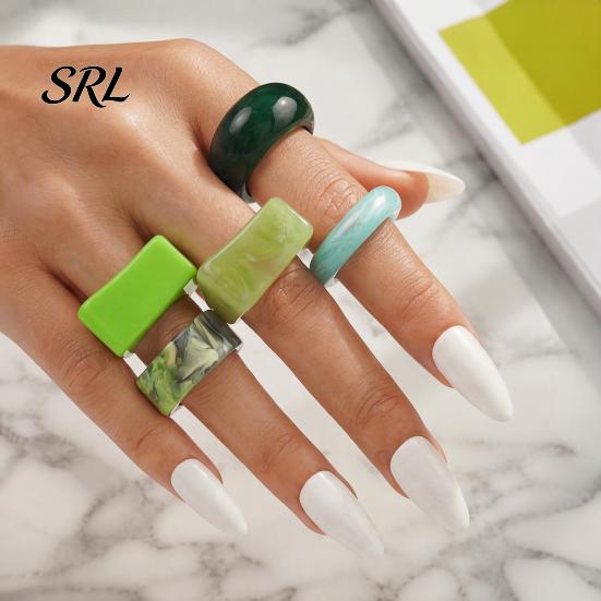 Non Tarnish Resin Rings 5 Pcs for Women, Wide Thick Stackable Women Chunky Rings, Square Dome Statement Knuckle Jewelry Accessories Gift Her