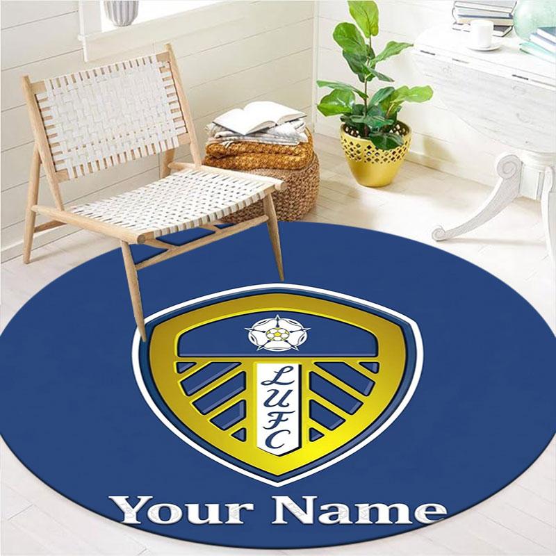 Круглый ковер с индивидуальным именем Leeds United, Ковер для гостиной, спальни, дивана, игровой комнаты, Нескользящий коврик для пола