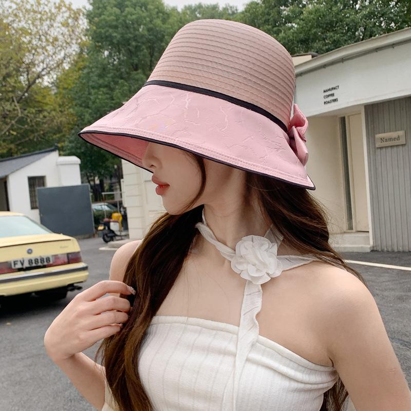 Summer new hat women's spring travel sunscreen sun hat temperament bow sun hat show face small bucket hat