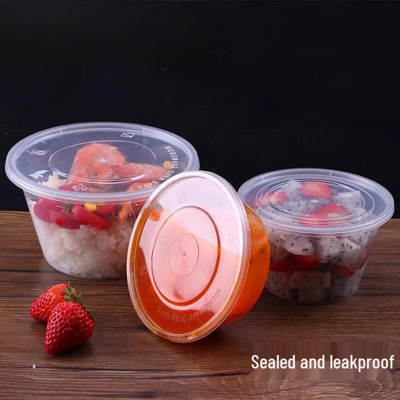 Disposable Round Plastic Takeout Bowls with Lids