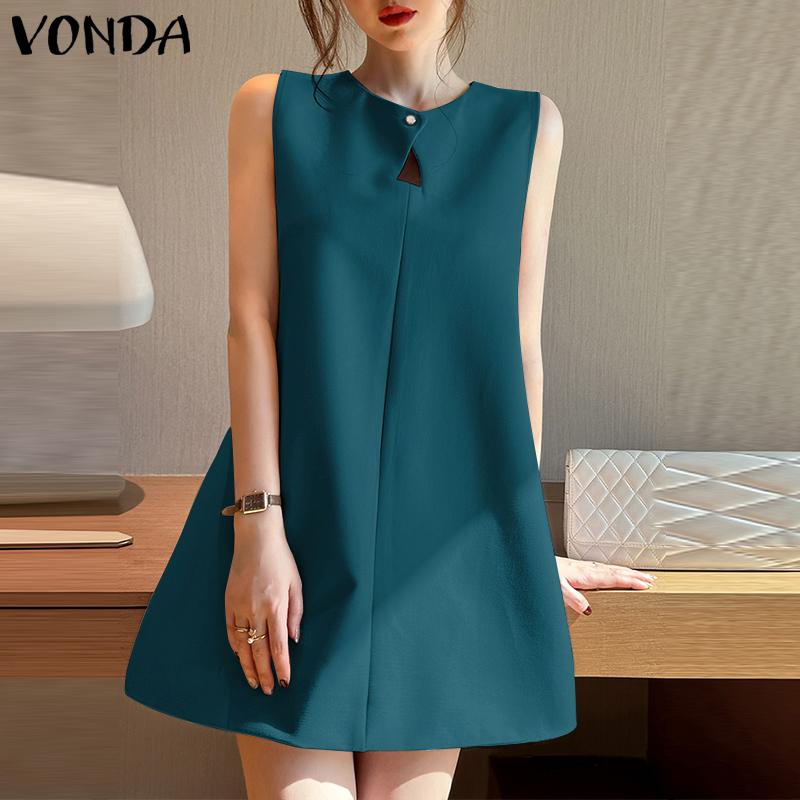VONDA Летние женские короткие платья с круглым вырезом без рукавов