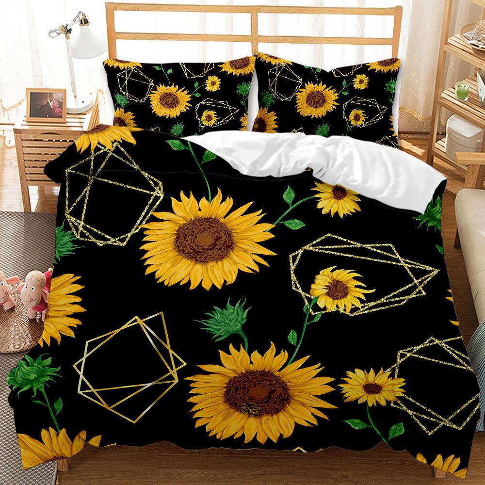 Sunflower pattern design 3D digital printing quilt set three-piece bedding kit