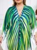 EDOLYNSA Oversize Women Kaftan Robe Outfit Bohemian Printed Vacation Chinese Knot V-neck House Bathing Suit Cover Up Q1588