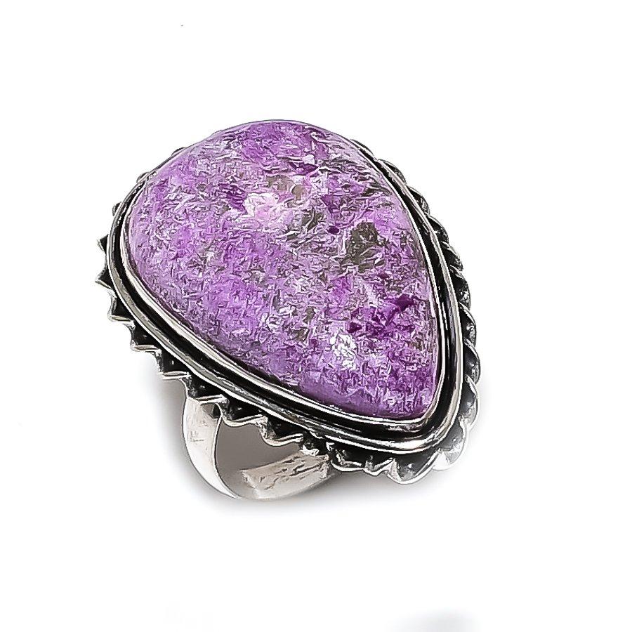 Кольцо из серебра 925 пробы с драгоценным камнем пурпурит ручной работы, размер 8,5 T5s58