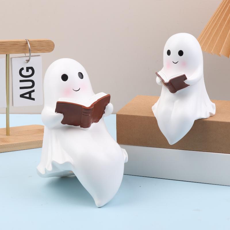 Призрак Хэллоуин Декор Ночник Украшения на Хэллоуин В помещении Фигурка призрака, читающего книгу Подарки для любителей книг Настольные украшения/