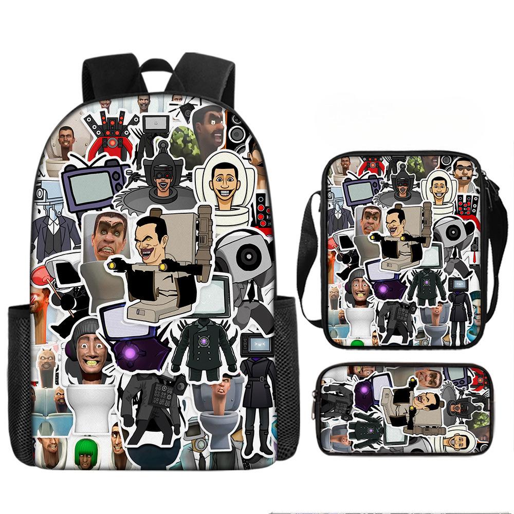 Toilet man and monitor person skibidi toilet game cartoon backpack, crossbody bag, pencil case