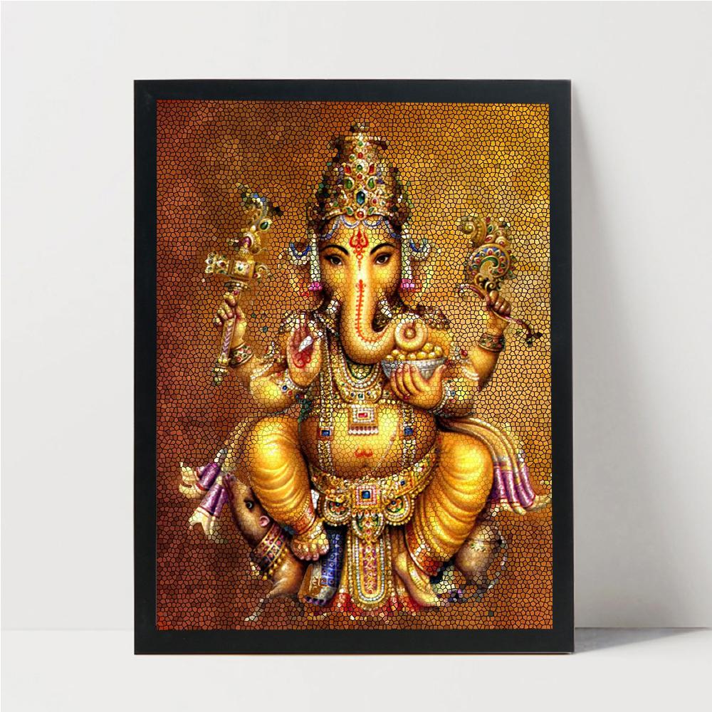 Ганапати Ганеш, картина на холсте из драгоценных камней, религиозная золотая фреска, поклонение индуистским богам, богиням и богам для украшения дома