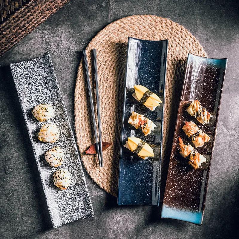 Japanese Rectangular Sushi Plate Dish Type Flat Plate Placing Plate Hot Pot Restaurant Restaurant Ceramic Plate Side Dish Plate