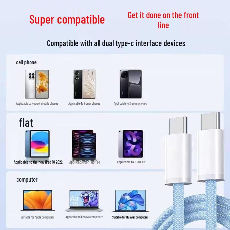 Быстрозарядный кабель 6A Double Type-C 100W PD для ноутбуков Huawei/Apple