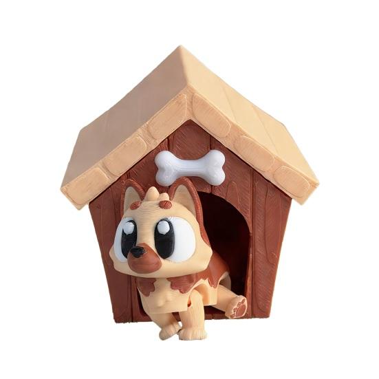 3D Printed Dog House Figurine Movable Joints Mini Puppy Figure Statue Stress Relief Fidget Toy Home Office Desktop Decoration