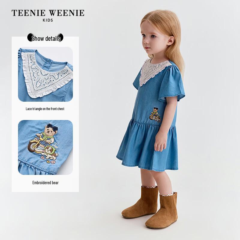 Teenie Weenie Детское летнее джинсовое платье с коротким рукавом для девочки 2026