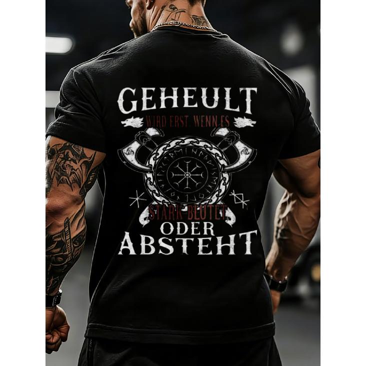 Black T Shirt with German Text And Viking Symbol Print for Gym And Fitness