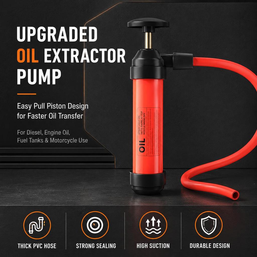 2-in-1 Oil Transfer Pump & Air Pump, Manual Siphon Extractor with PVC Hose Kit for Diesel Fuel Oil Water Transfer Car Motorcycle Use