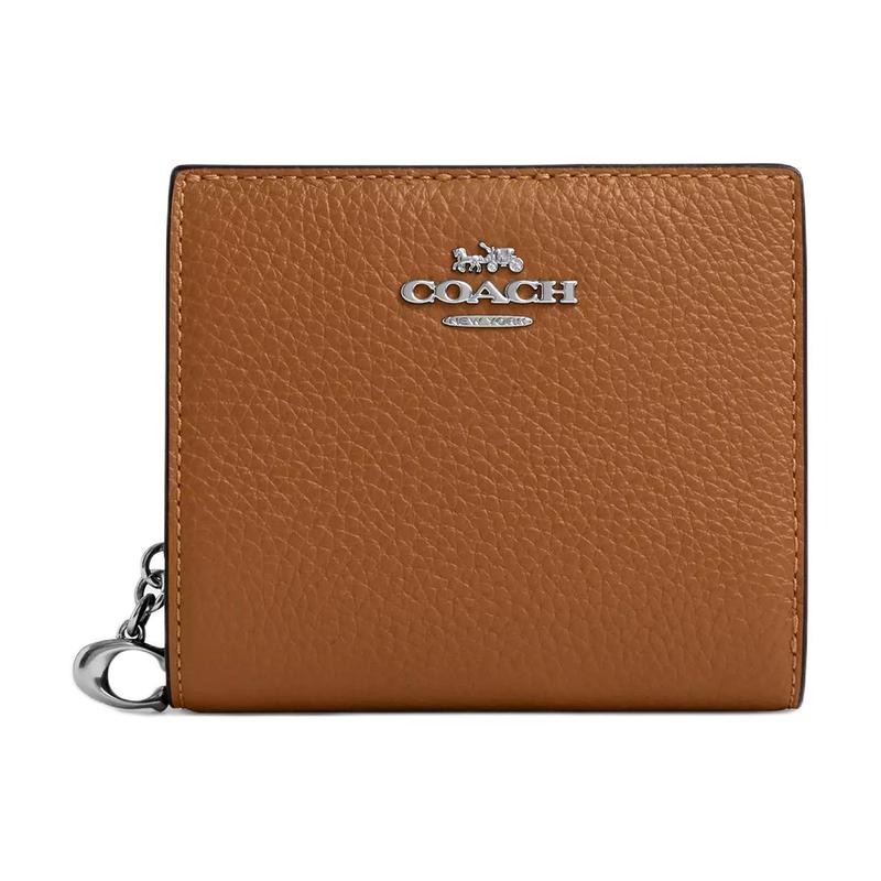 COACH Snap Wallet ogo Snap Pebbled Leather Wallet Women's Silver with Light Saddle Silver and light color saddle