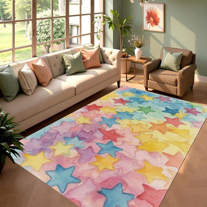 Rainbow Stars Rug Carpet Non-Slip Mat for Living Room Bedroom Children's Room Multicolor Star Soft Floor Mat Home Rugs & Carpets