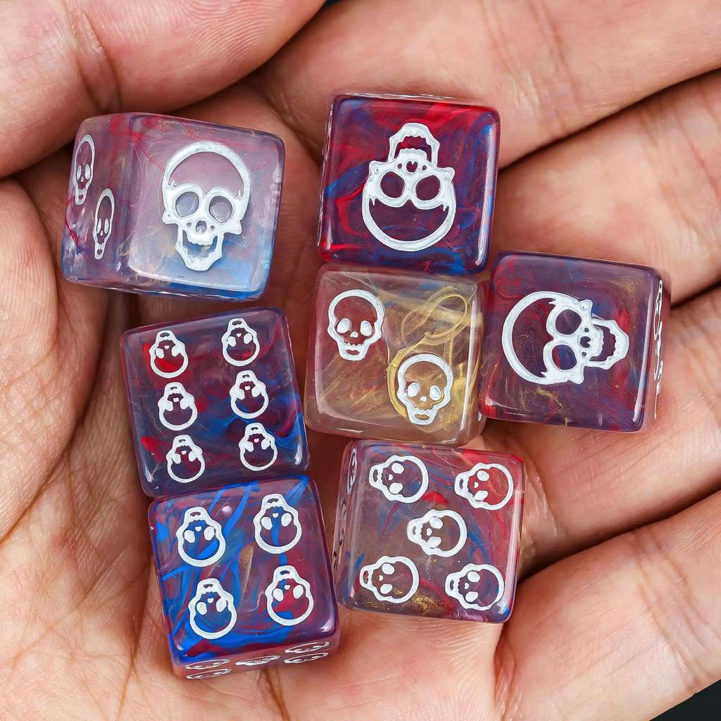 10Pcs Acrylic Six Sided Dices Set Skull Pattern Table Game Dices Round Corner Role Playing Dices Board Game Accessories