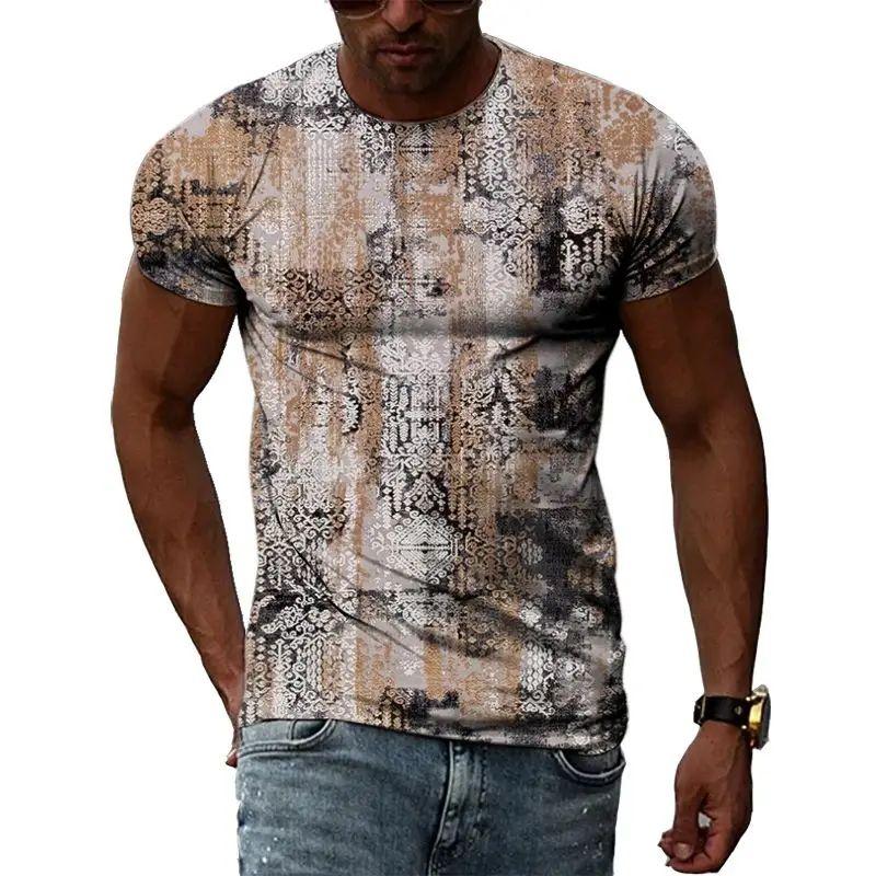 Летняя мужская повседневная модная футболка с нерегулярным узором с 3d принтом и круглым воротником с коротким рукавом, уличная свободная одежда больших размеров, дышащий топ