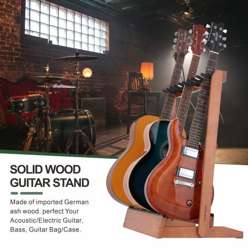 Nefelibata Multi-Guitar Stand, 5-Holder Wooden Guitar Stand Floor Rack for Guitars and Cases, Electric Acoustic Guitars, Basses, and Cellos - German A