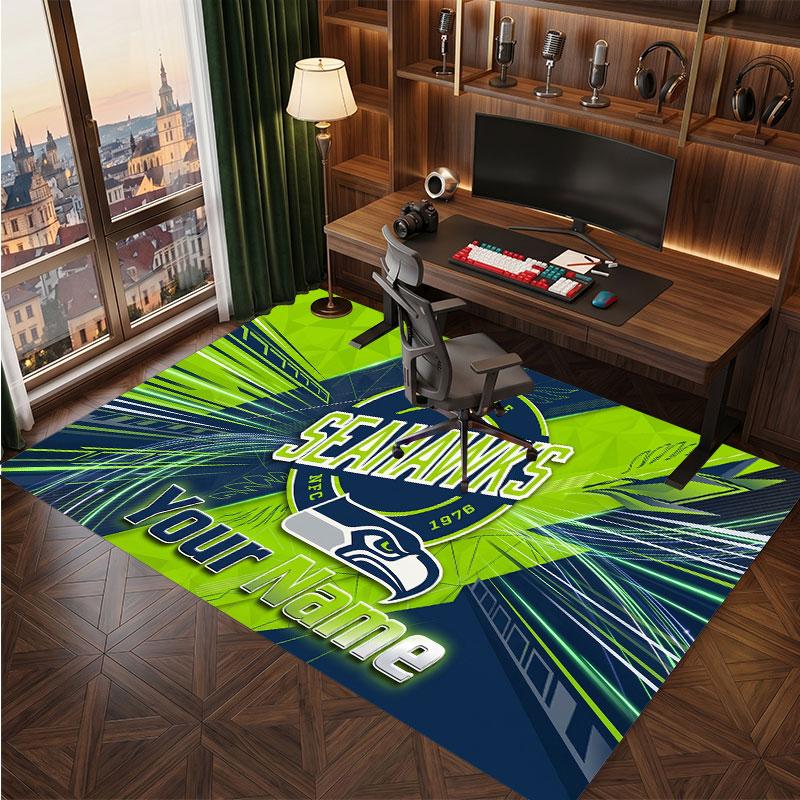 Seattle Seahawks Personalized Crystal Velvet Carpet, Customized Name Text Soft Anti‑Slip Rug for Living Room Bedroom