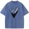 Geometric Mountain Sunset Printed Short Sleeve Men's and Women's Casual  T-Shirt Old-Style Washed Distressed T-Shirt