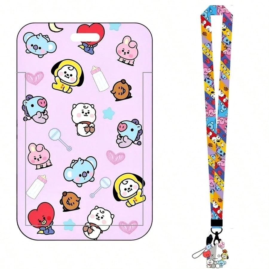 LINE FRIENDS BT21 Kpop Аниме Мультфильм Шнурок Брелок с Держателем для Карт из АБС-пластика для Карточек на Питание, Транспортных Карт и ID-Карт
