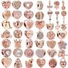 Original Rose Gold Sparkling Heart Lock Key Pendant Beads Charm Fit Fashion Charms Silver Color Bracelets Women Diy Jewelry